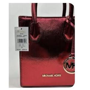 NWT Michael Kors Mercer XS North South Shopper Crossbody in Metallic Crimson Red